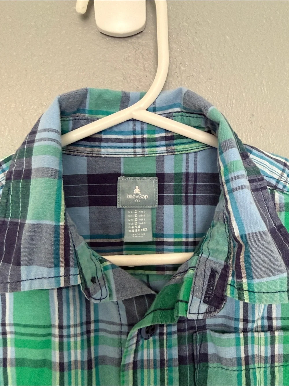 babyGap Toddler Boy Blue & Green Plaid Short Sleeve Cotton Button Down Shirt‎ 2T